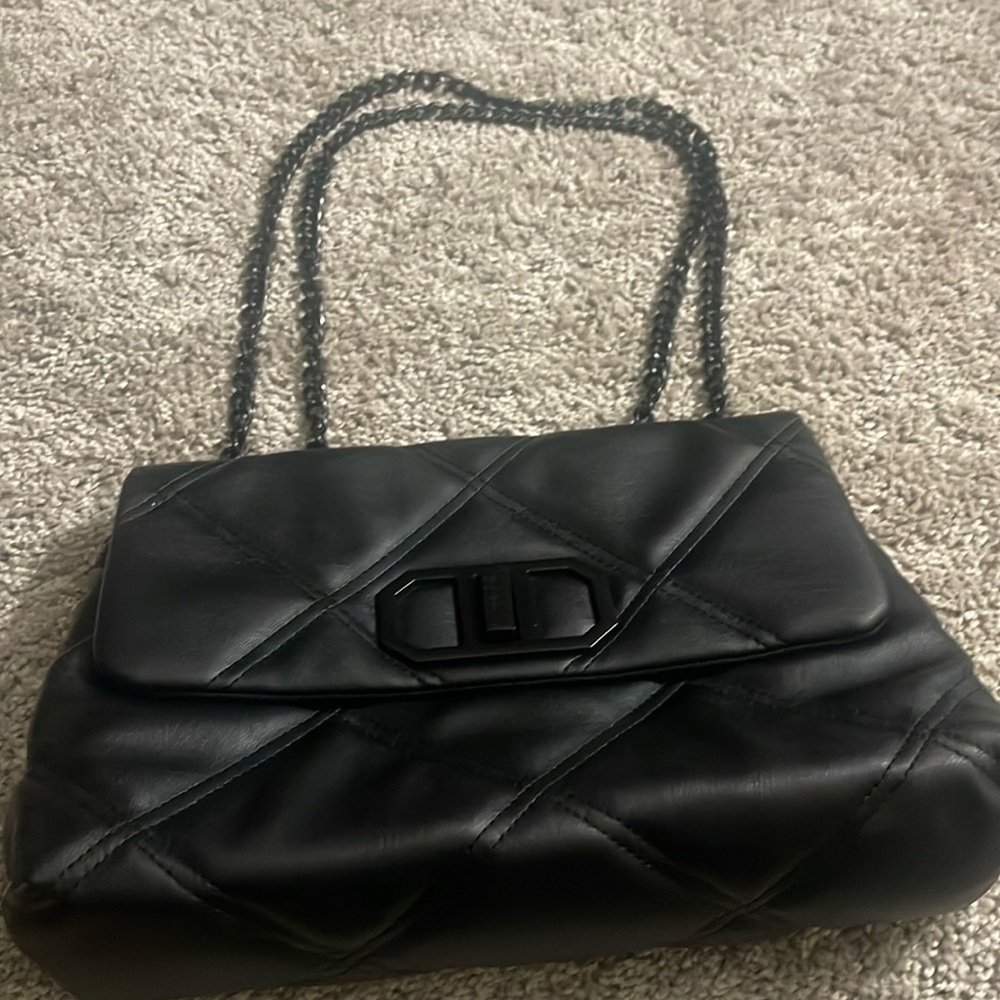 Black handbag with chain